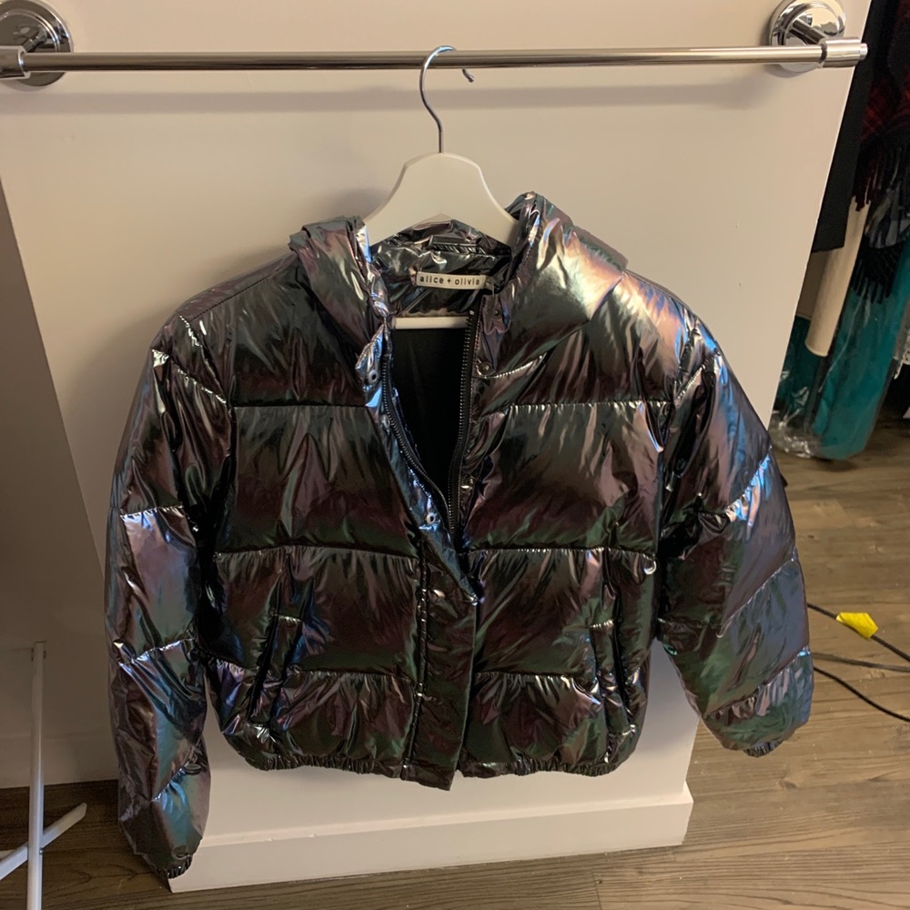 *NEW*Alice+Olivia neon silver puffer jacket
